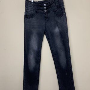 Rue21 Twentyone Black High Rise Skinny Flex Distressed Jeans size 9/10